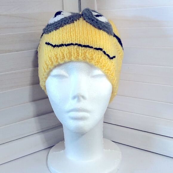 Minions Handcrafted Knit Hat Yellow Gray Kids Size OS - Picture 1 of 8